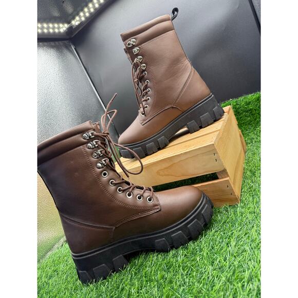 Charlotte Russe - Brown Leather- Combat Boots - Size 8W - Picture 2 of 8